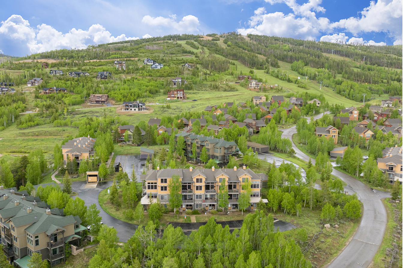 Kicking Horse Lodges aerial view in summer
